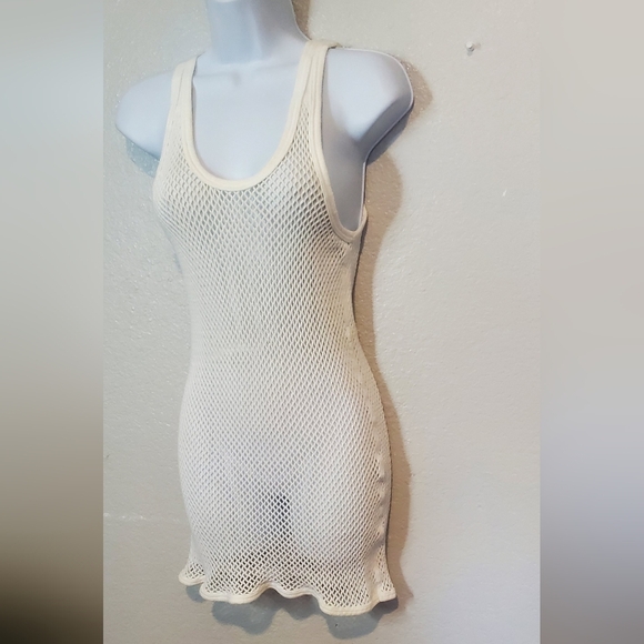 💚5/$25 Pendeed White Mesh Open Weave Cotton Knit Tank Top Mini Dress Dancewear - Picture 5 of 8